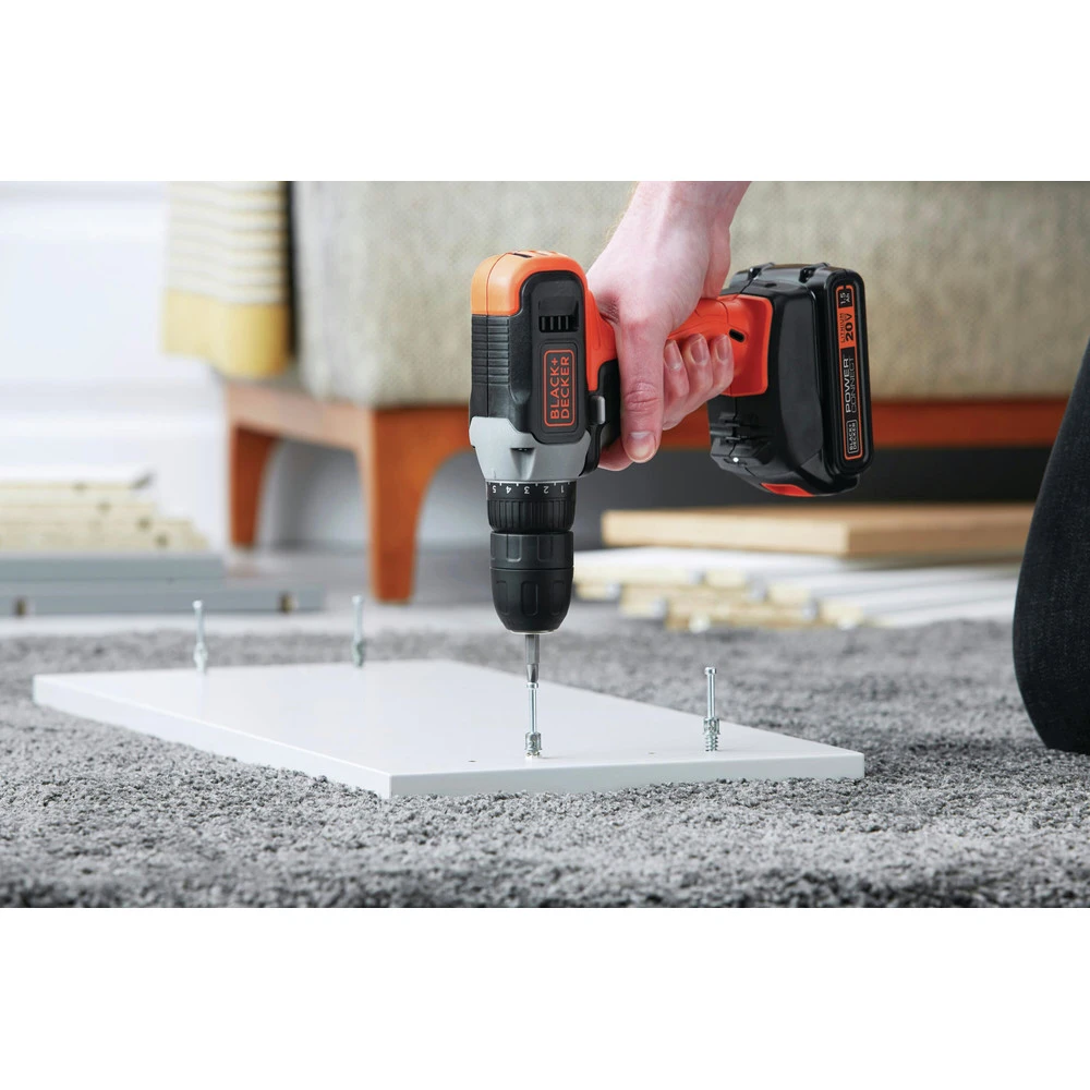 Black & Decker BCD702C1 20V MAX Brushed Lithium-Ion 3/8 In. Cordless Drill Driver Kit (1.5 Ah) 13 Black & Decker BCD702C1 20V MAX Brushed Lithium-Ion 3/8 In. Cordless Drill Driver Kit (1.5 Ah) - Image 11