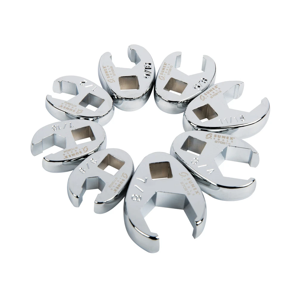 Sunex 9708 8-Piece 3/8 In. Drive SAE Fully Polished Flare Nut Crowfoot Wrench Set 4 Sunex 9708 8-Piece 3/8 In. Drive SAE Fully Polished Flare Nut Crowfoot Wrench Set - Image 2