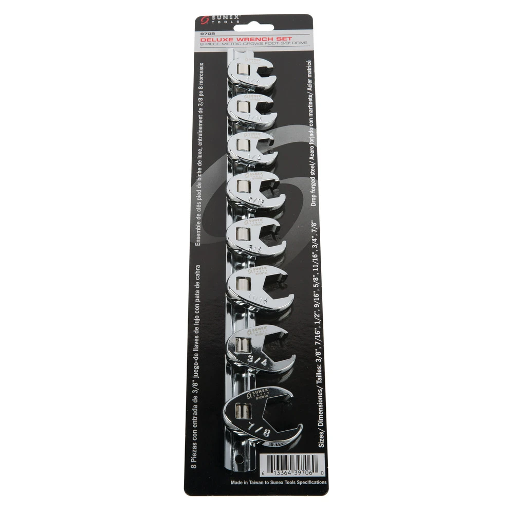 Sunex 9708 8-Piece 3/8 In. Drive SAE Fully Polished Flare Nut Crowfoot Wrench Set 6 Sunex 9708 8-Piece 3/8 In. Drive SAE Fully Polished Flare Nut Crowfoot Wrench Set - Image 4